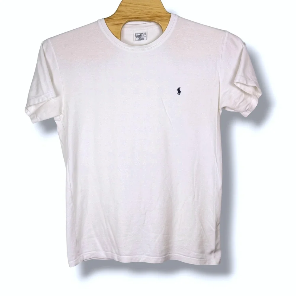 Vintage Polo Ralph Lauren Crewneck Shirt Men Large White Heavy Pique Cotton Pony